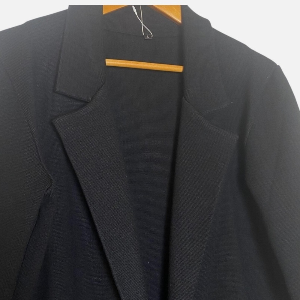 NWT Black Knit Duster Sweater Coat L Open Front Minimalist Longline Jacket